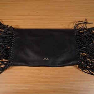 Polo Ralph Lauren Black Fringe Leather Clutch OS Brand New